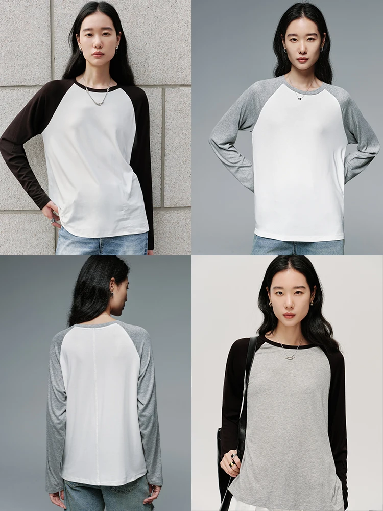 

Женская футболка ChillCozy с длинным рукавом и круглым вырезом, из комфортного хлопка, с вставками на плечах, свободного кроя, для весны и осени