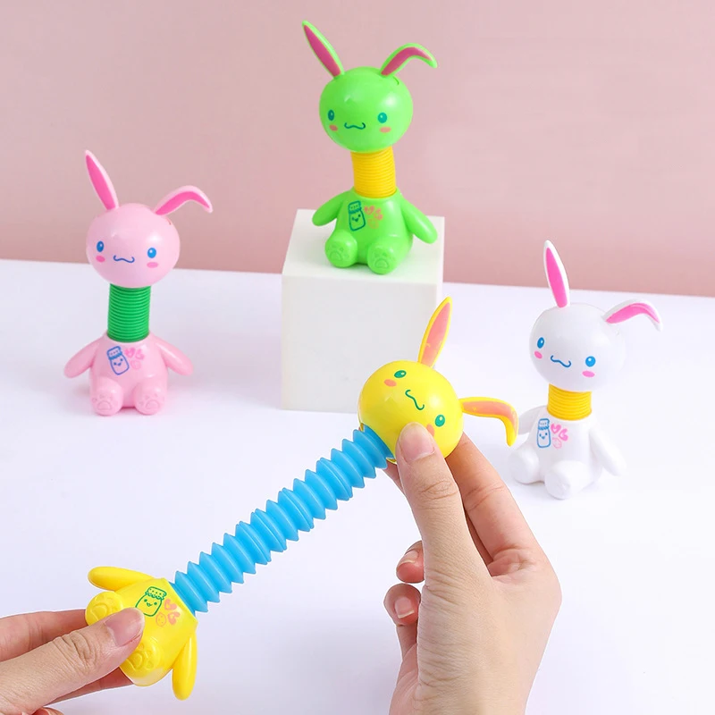 8Pcs Colorful Bunny Rabbit Pop Tubes Pipe Fidget Antistress Toys for Kids Easter Theme Birthday Party Favors Pinata Fillers