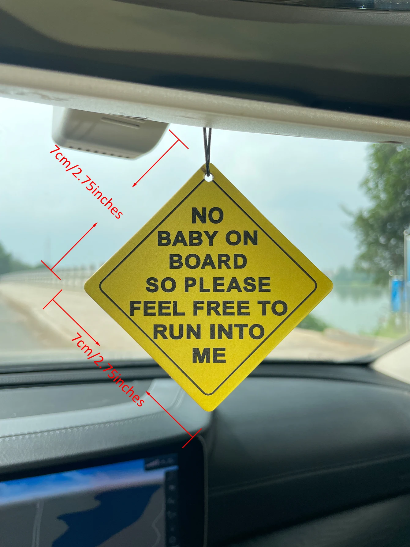 No Baby On Board Funny Warning Sign Hanging Car Air Freshener, Natural Plant Extract Scented Paper Air Fragrance, Alcohol-Free N