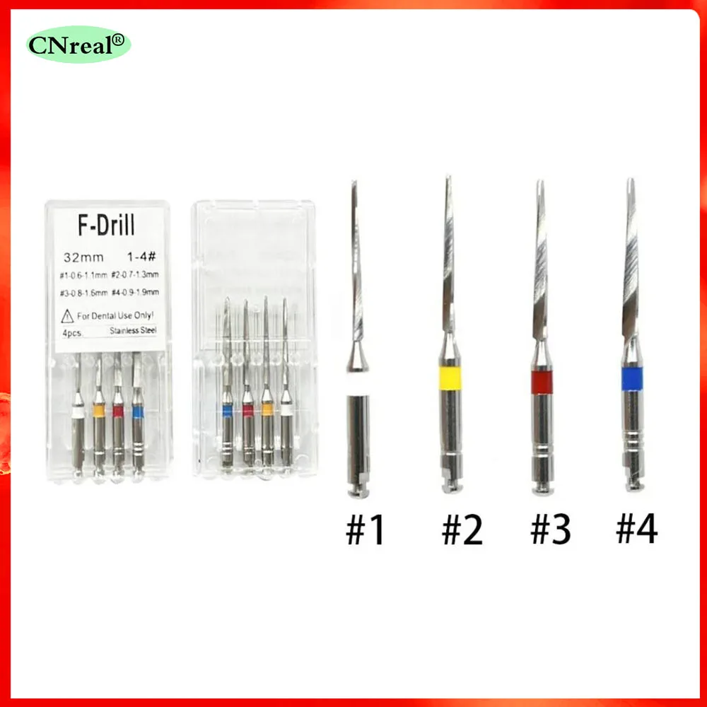 4Pcs/Box Dental F4 Fiber Drill Metal Reamers Drills Bit For Fiber Post Engine Endodontics Files Refills Dentistry Lab Materials