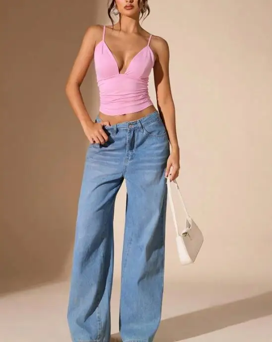 2026 Summer New Women's Fashion Sexy Sweet Pink V-neck Slimming Short Tank Top Women's Wear