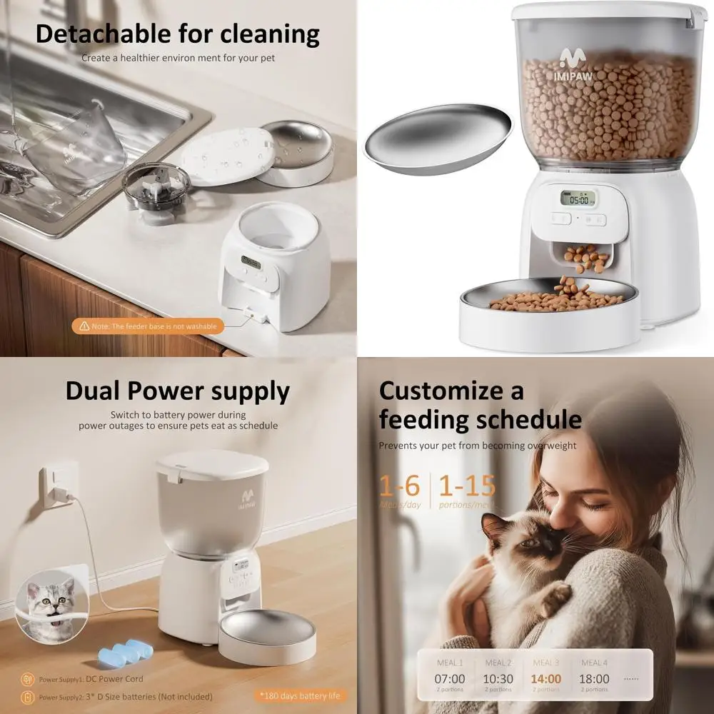 

4L Automatic Cat Food Dispenser with 1-6 Meal Programming, Easy Clean, Dual Power, and Desiccant Bag