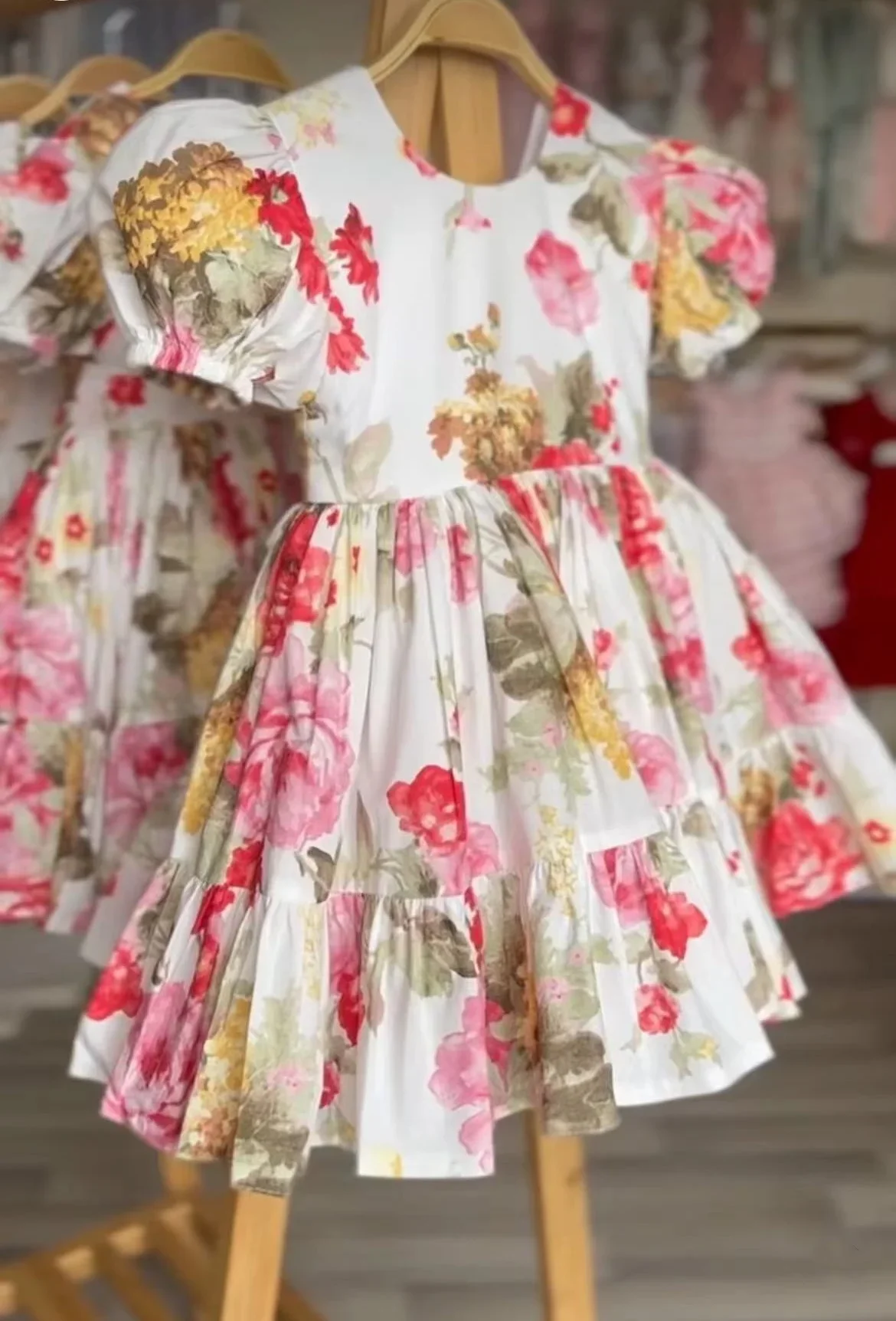 

0-12Y Baby Girl Summer Red Rose Floral Turkish Vintage Lolita Princess Ball Gown Dress for Birthday Holiday Casual Eid