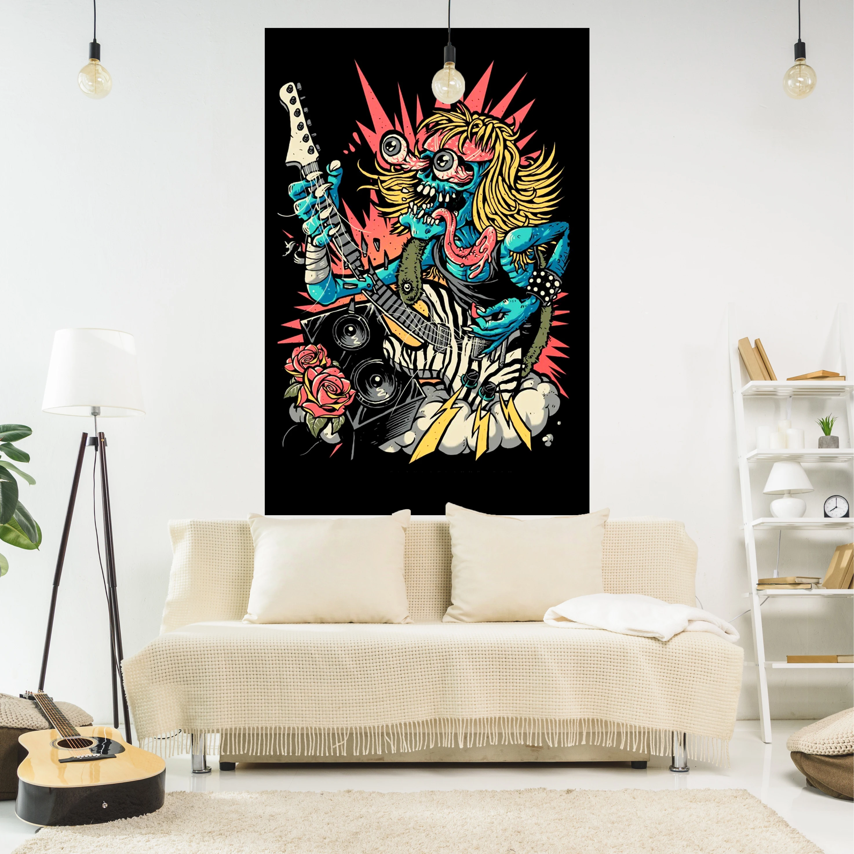 Modern Art Tapestry Punk Rock Doodle Printed Anime Wall Hanging Carpets Bedroom Or Home For Decoration