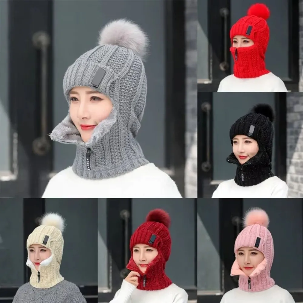 

Fashion Windproof Wool Knitted Hat Thickened Keep Warm Beanies Cap Neck Warmer Winter Hat Scarf Set for Women