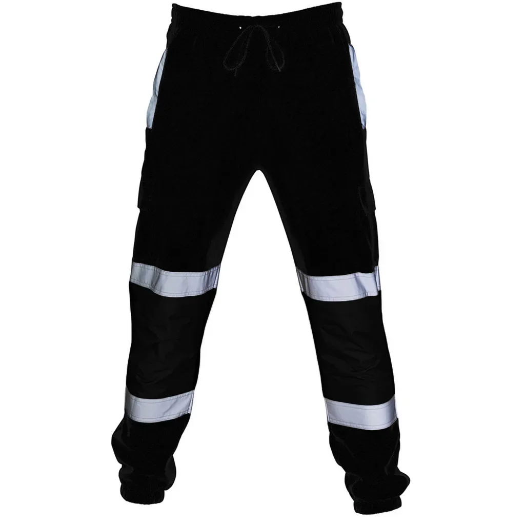 Mens Work Uniform Bottoms Safety Sweat Pants Striped Reflective Pants Loose Mens Rain Trousers Joggers Patchwork Workwear