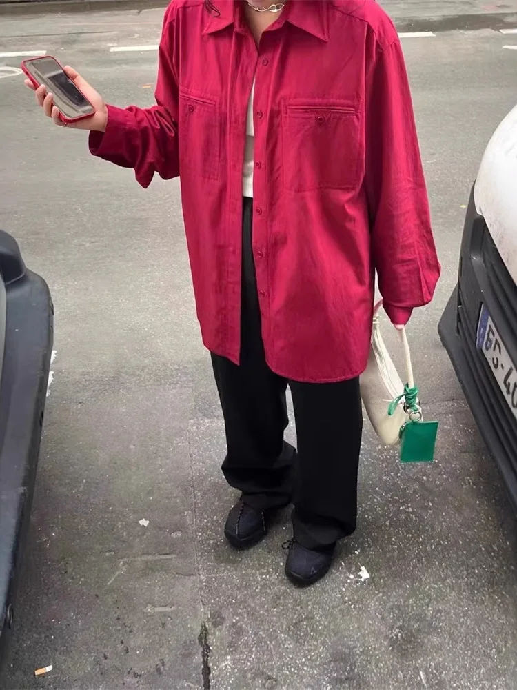 فضفاض طويل Sve المرأة irt النبيذ الأحمر ملابس خارجية التخسيس كسول Sle Dongda بوابة القطن عادية Faion حجم كبير