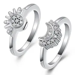 Cremation Jewelry for Ashes Rings Sparkling Sun and Moon Ring Set Memorial Urn Ring for Ashes