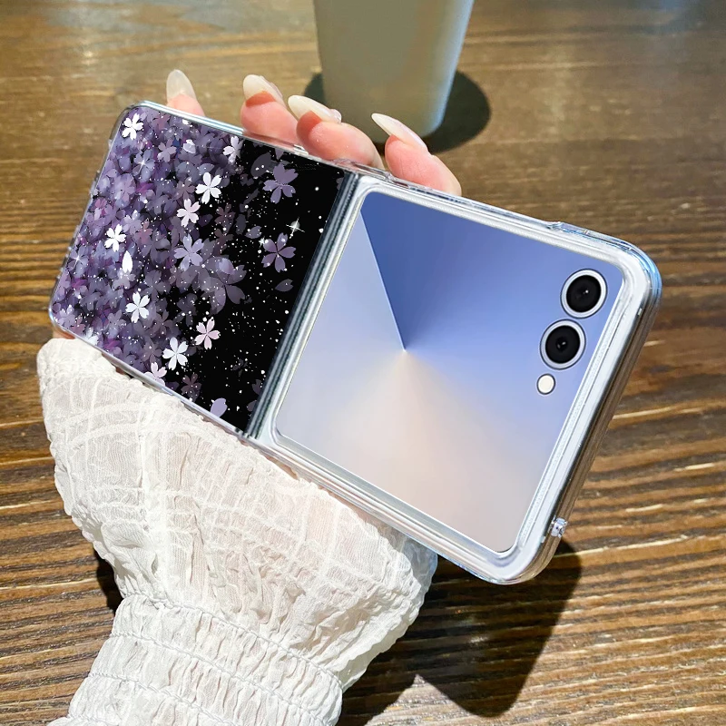 Casing Bunga Sakura untuk Samsung Galaxy Z Flip 7 6 5 4 3 5G Sampul Ponsel Keras Lipat untuk Galaxy Z Flip7 Flip6 Flip5 Flip3 Flip4