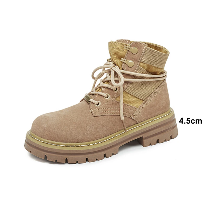 Meotina botas femininas de tornozelo, bico redondo, salto médio, plataforma com cadarço, bota curta, moda feminina, sapatos casuais, outono inverno, camelo