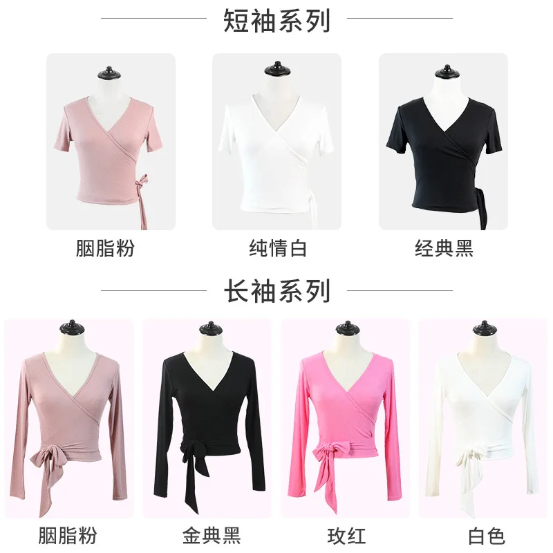 

Chinese Square Dance Suit Training Suit Adult Women's V-neck Long sleeved Dance Top Cotton Slim Fit Clothing Short sleeved