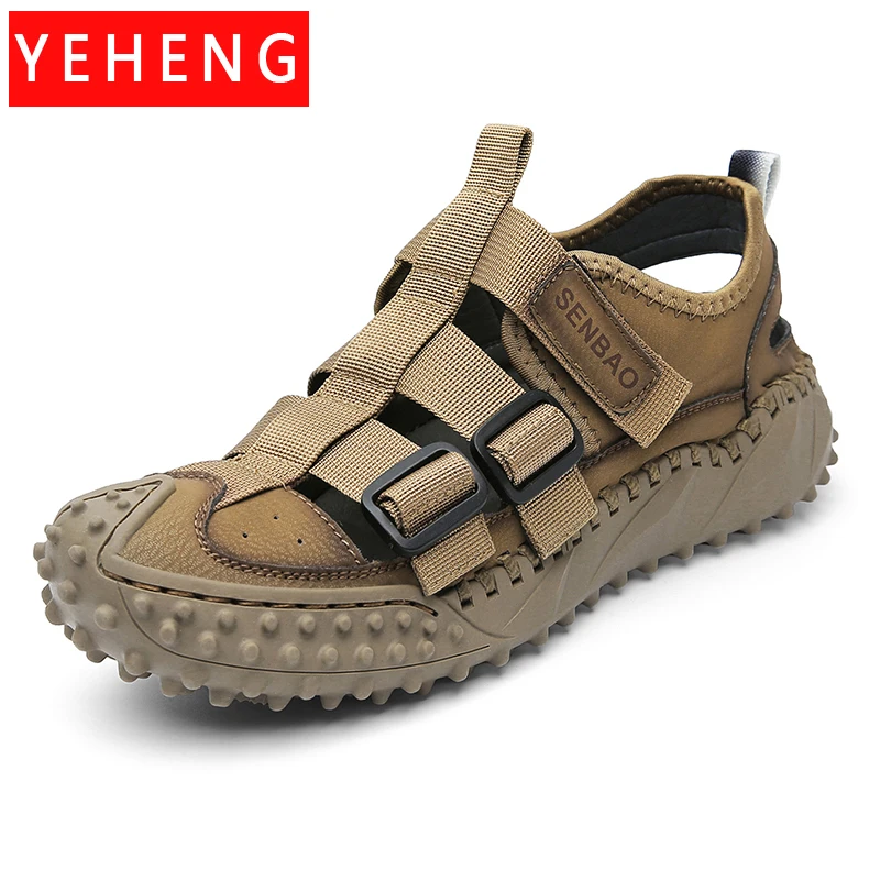 High Quality Summer Leather Men\'s Sandals Big Size 46 Comfotable Handmade Sandals for Men Rubber Beach Shoes sandalias Men Shoes