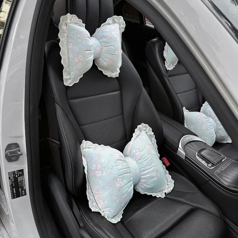 

New Bowknot Car Headrest Pillow Lovely Auto Seat Head Support Neck Protector Cushion Plush Automobiles Lumbar Rest Car Kits