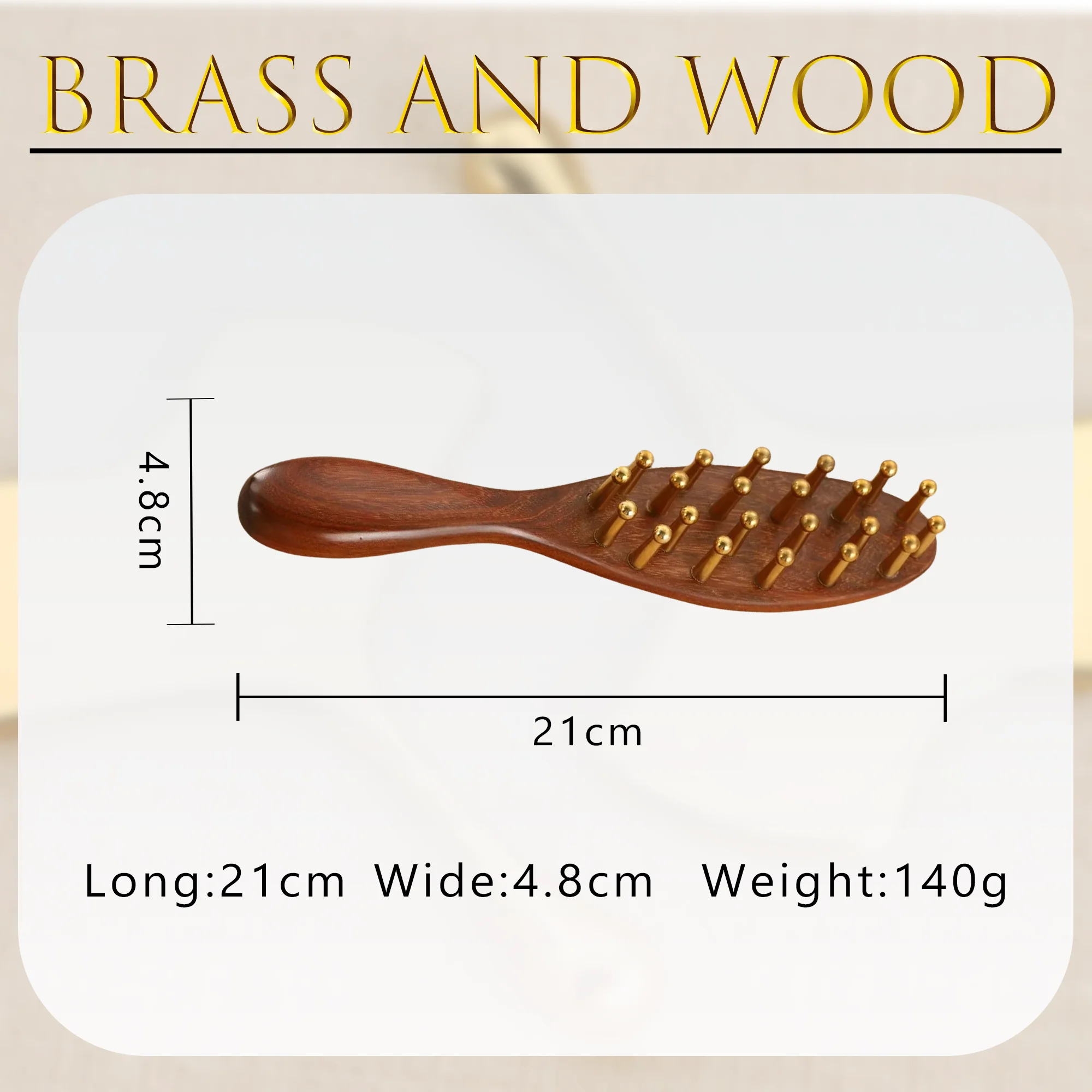 Head Massage and Guasha Tool Brass Long Handled Massage Comb Scalp Head Meridian Comb Thickened Wide Gold Wire Sandalwood Comb