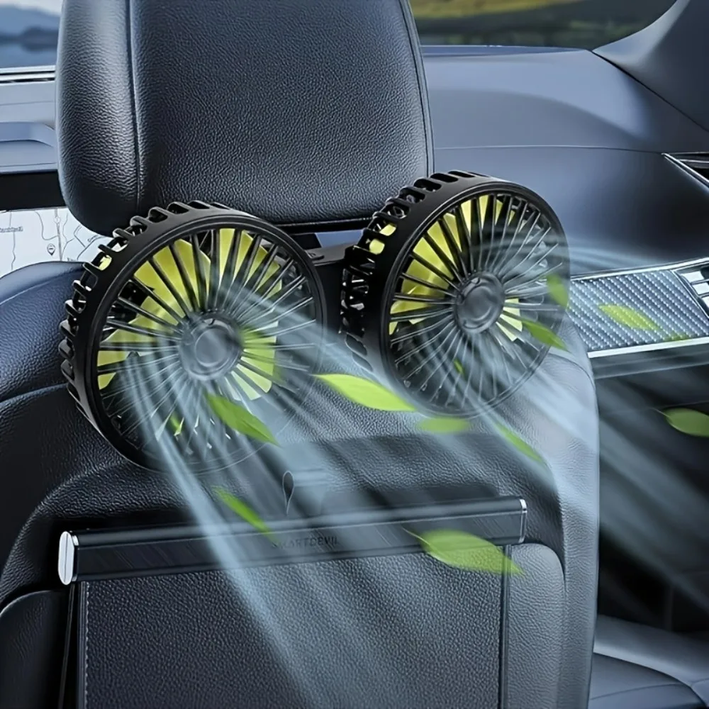 

Car Fan Car Small Air Conditioner Double-Head Rear USB Interface Electronic Fan Strong Wind 360-Degree Rotation
