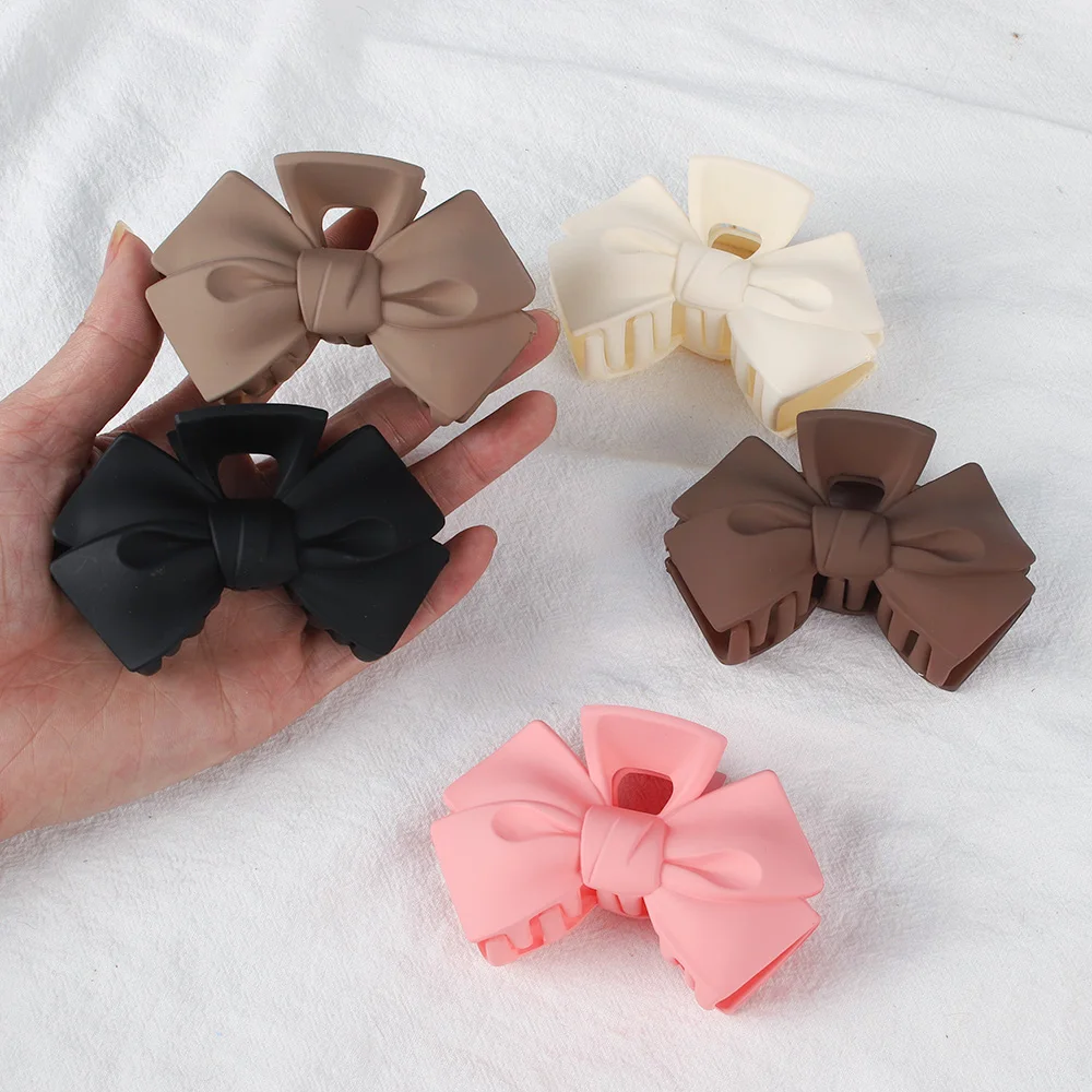 New Candy Bowknot Hair Claw Clips Women Girls Matt Plastic Big Bow Ponytail Holder Hair Clamps Crab Barrettes Hair Accessories