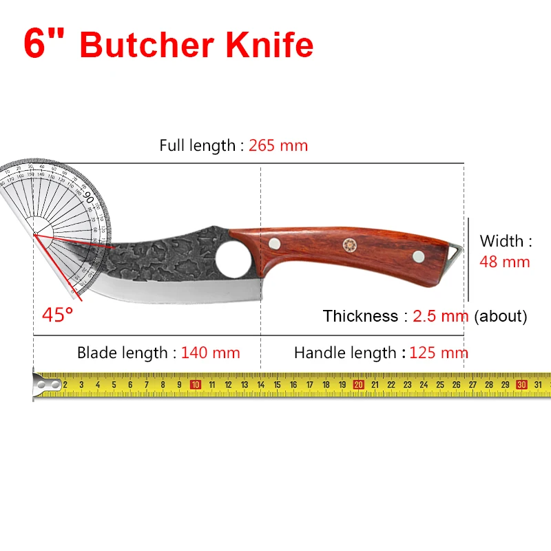 Professional Kitchen Boning Knife Wooden Handle BBQ Knives Stainless Steel Knife Fruit Vegetable Meat Cutting for Household