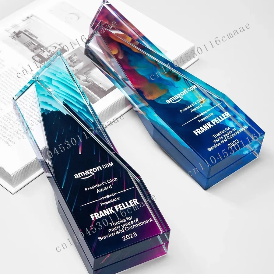 High-end Solid Wood Crystal Trophy  Excellent Employees Annual Meeting Custom-made Awards Wooden Medal Production