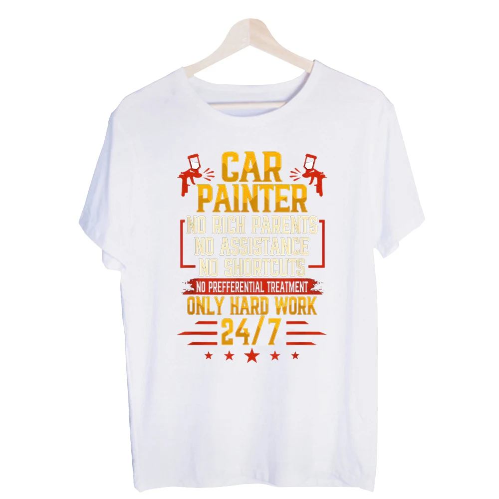 Men's Car Painter Slogan Graphic Tee, Short Sleeve Crew Neck T-Shirt for Casual Workwear and Daily Outfits
