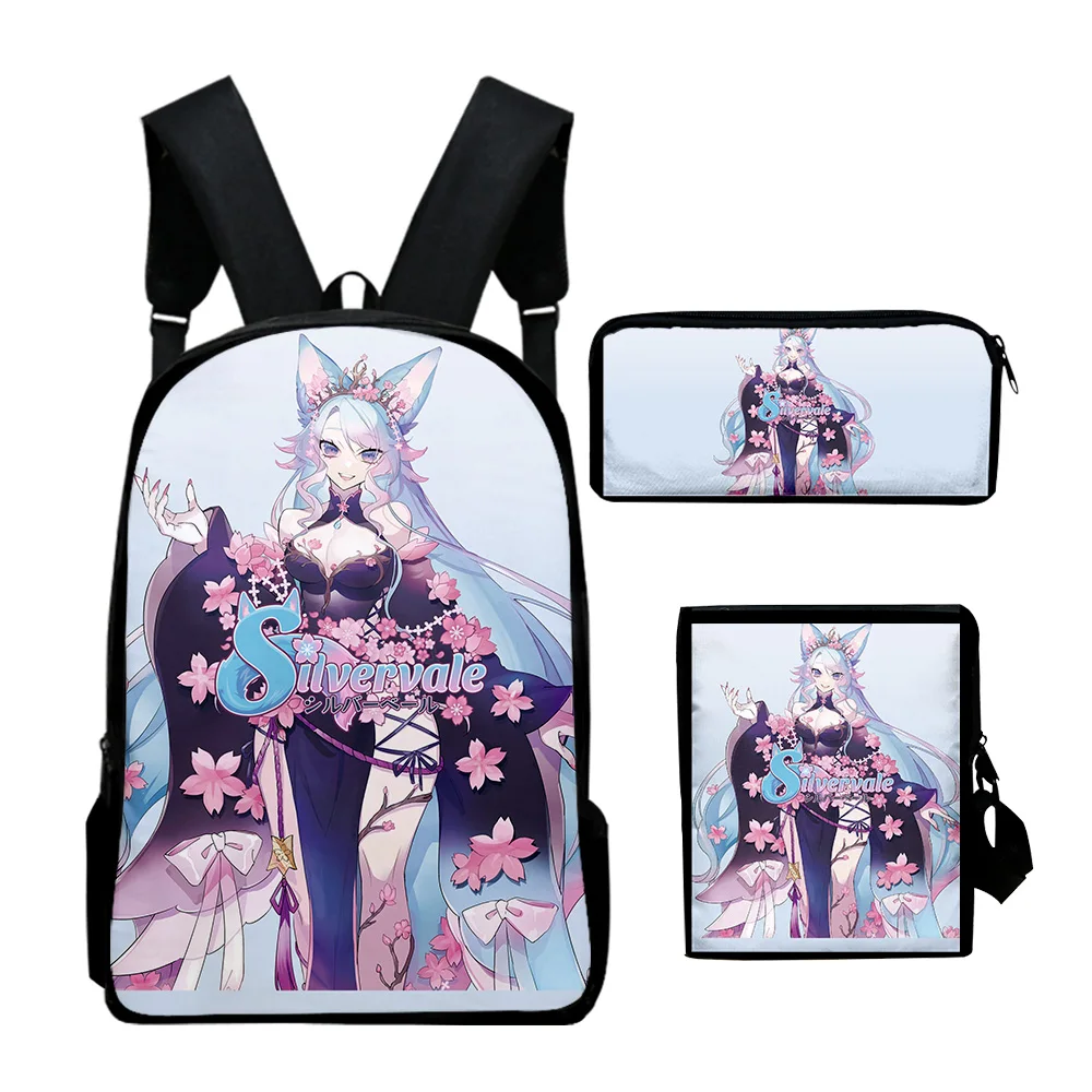 Harajuku VTuber Silvervale Anime 3D Print 3pcs/Set pupil School Bags Laptop Daypack Backpack Inclined shoulder bag Pencil Case