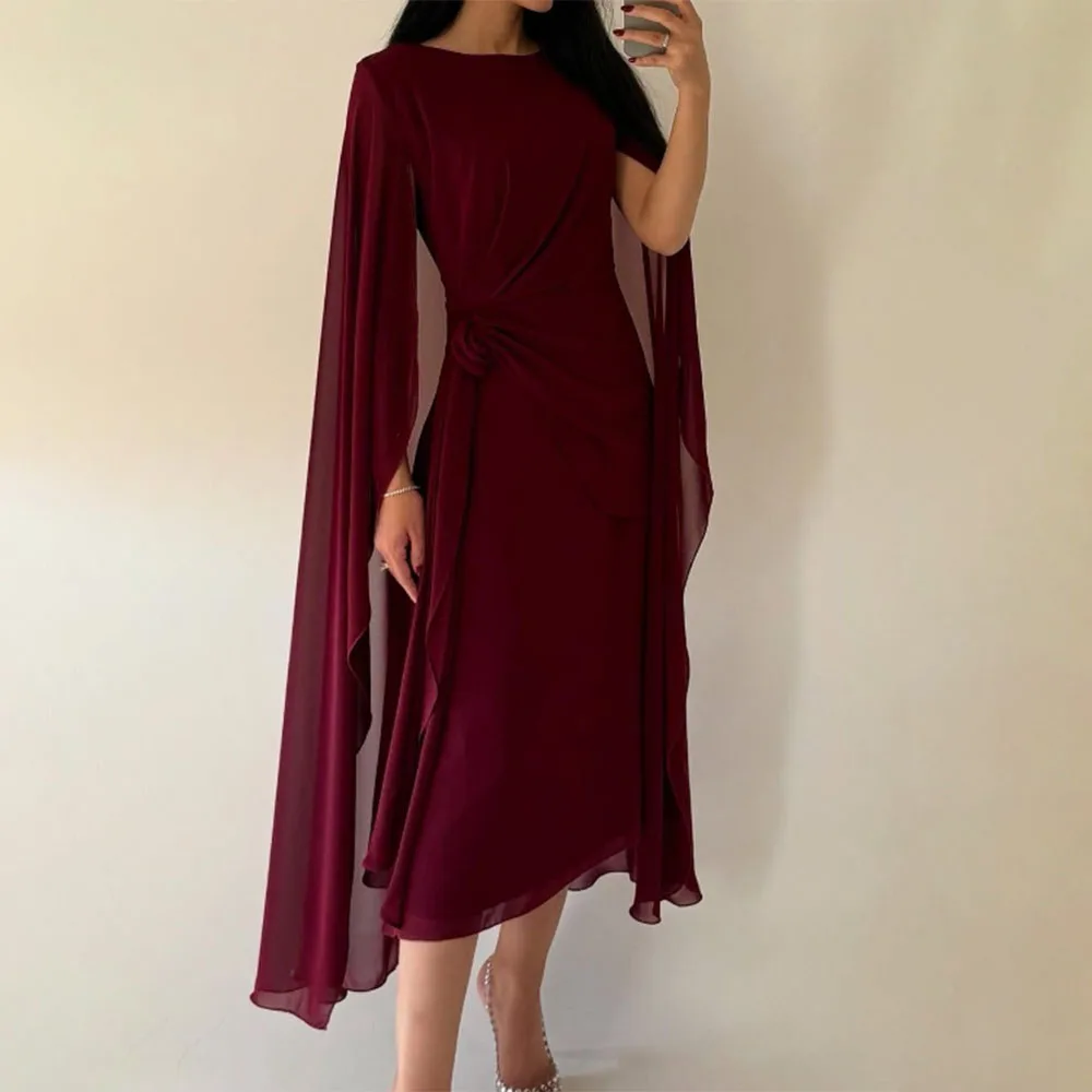 Collo alto personalizzato di alta qualità Lunghezza alla caviglia Tulle rosso Maniche lunghe Плаuseеplek©dheтиль فساتboek uku). Robe De Soirée