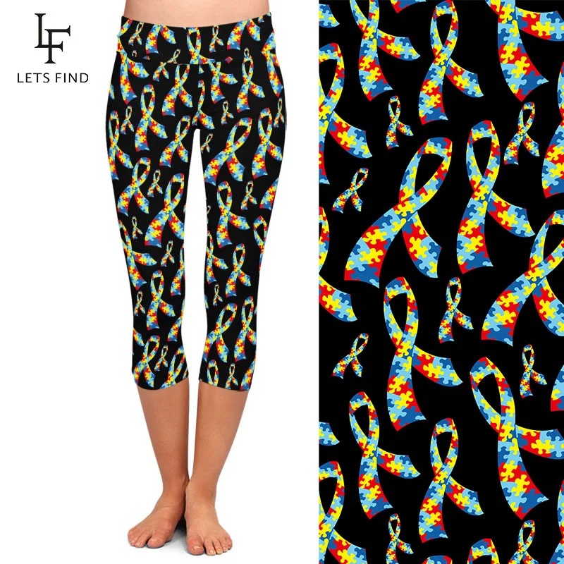 LETSFIND-mallas Capri de cintura alta para mujer, Leggings de cintura alta con estampado Digital, elásticos, ajustados, a media pantorrilla