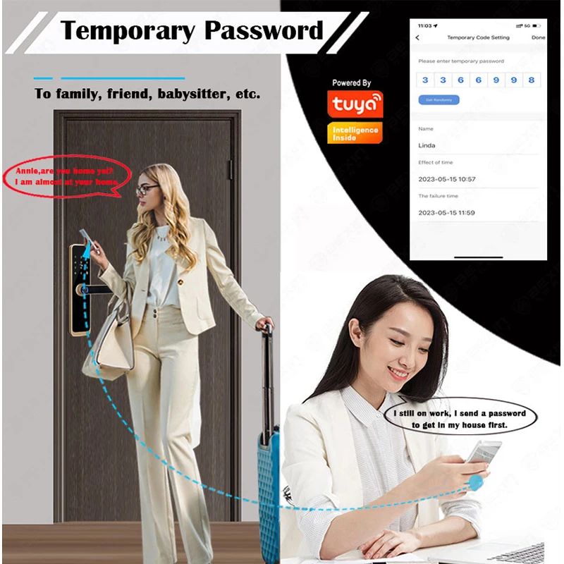 TIAGO Tuya Wifi Electronic Smart Door Lock With Biometric Fingerprint / Smart Card / Password / Key Unlock/ USB Emergency Charge