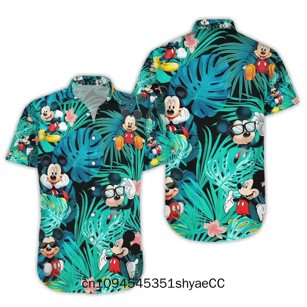 Men And Women Tropical Floral Hawaiian Shirts, Summer Button-up Short-sleeved Shirts, Disney Hawaiian Beach Shirts