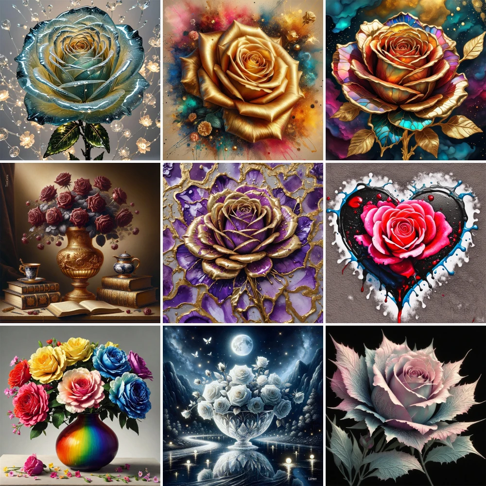 Flowers Rose Printed Canvas Cross-Stitch DIY Embroidery Set DMC Threads Hobby Handicraft Handiwork Handmade Floss Counted Magic