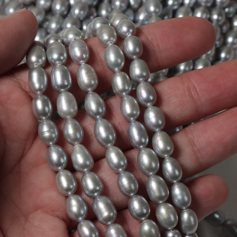 6mm Diy Necklace Jewelry Wholesale Gray Rice Beads Natural Freshwater Pearl Semi-Finished Fresh Water Pearls Rice Shape