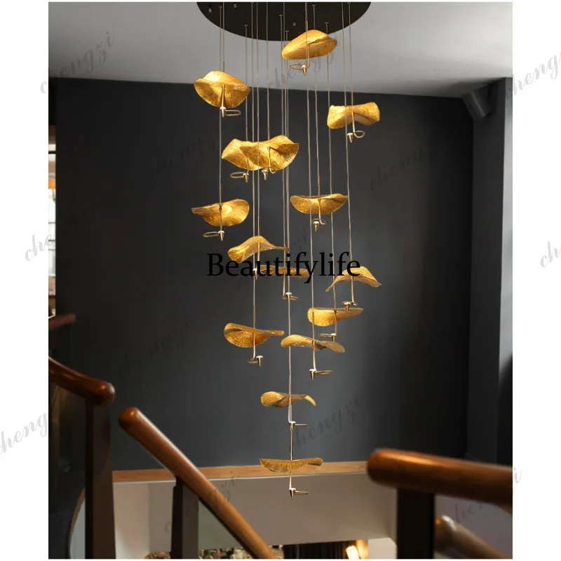 Simple and creative villa staircase rotating staircase long chandelier post-modern light luxury crystal small window chandelier