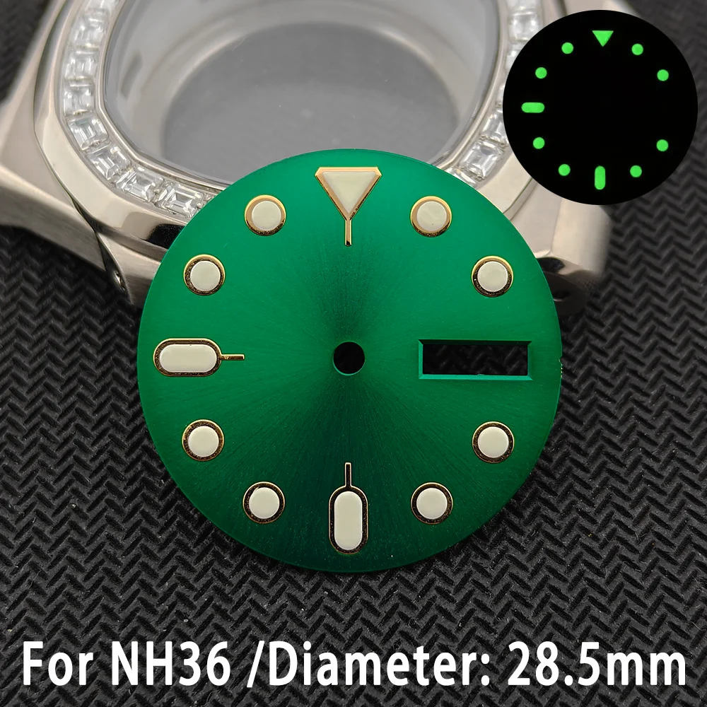 28.5mm Dials Suitable For NH35 NH36 Blue Luminous Week Display Complete Calendar Watch Accessory Part  Modification Parts