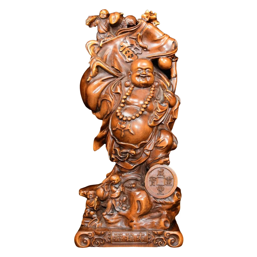 Ornements en bois sculpté bouddha Figurine prospérité longévité joie abondance grâce sérénité Fortune Bliss décor voiture Figure