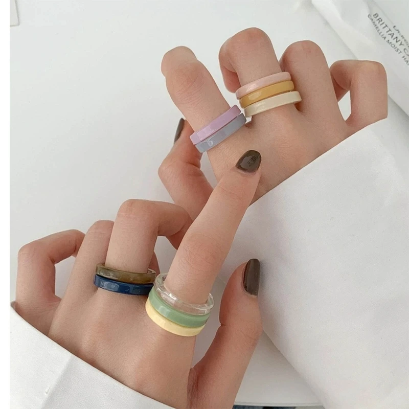 Resin Rings Tiny Aesthetic Acrylic Ring Women Teen Girl Cute Stackable Ring Statement Jewelry Ornament Ring Valentine Day Gift