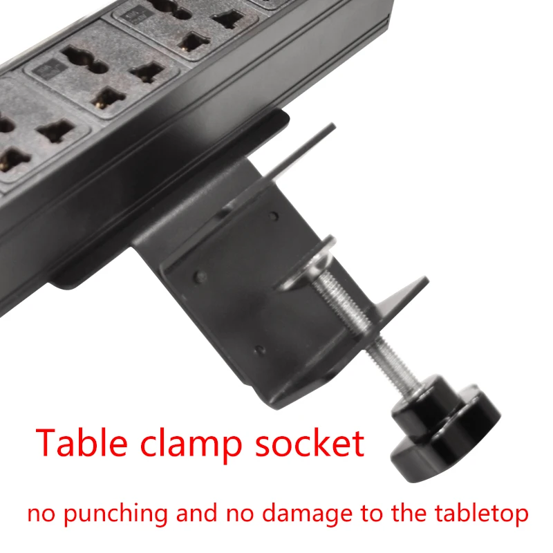 Hidden Power Strip Table Clamp Outlet Clip with Switch Aluminum Alloy Shell 2m Extension Cord Kitchen Office Desk Socket