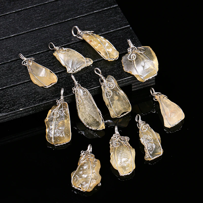 1 Pc Natural Stone Libyan Meteorite Wire Wrap Pendant Irregular Shape Charms For Jewelry Making Diy Necklace Bracelet Accessory image 2