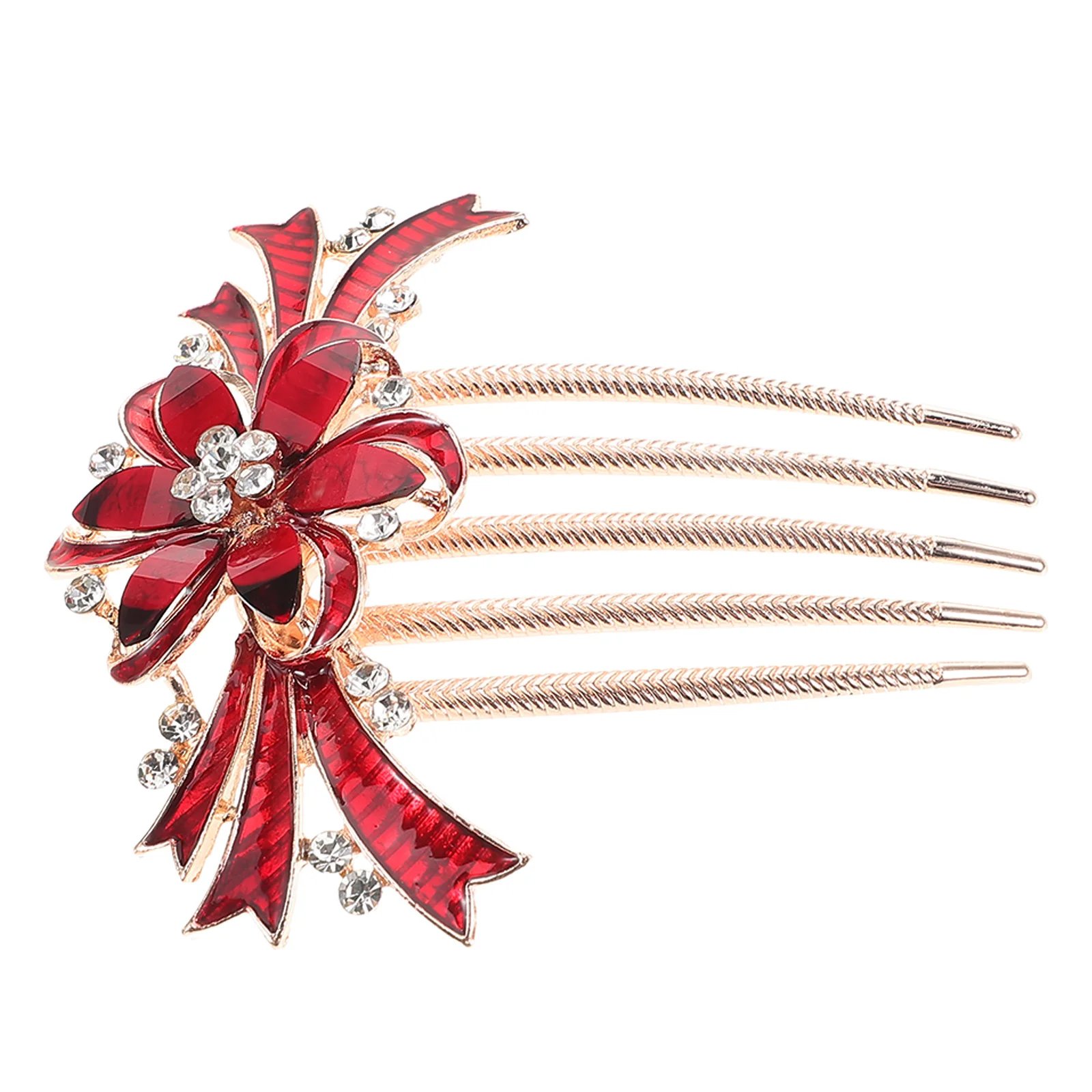 سبيكة الشعر مشط حجر الراين الزفاف التبعي دائم خمسة شقوق تصميم البريق الأحمر حفل زفاف خوذة الشعر مجوهرات #6