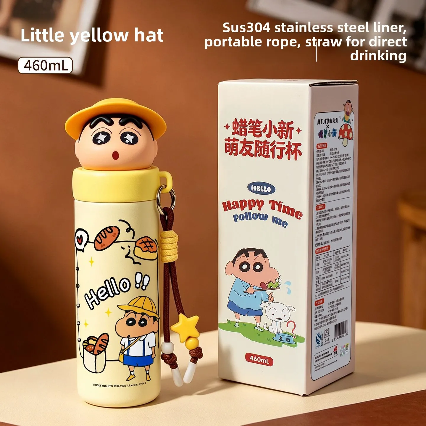 Taza Térmica de Acero Inoxidable 304 con Pajita, Diseño de Crayon Shin-chan, Muñeca de Dibujos Animados, Kawaii, Grado Alimenticio, Regalo al por Mayor de Accesorios de Animación