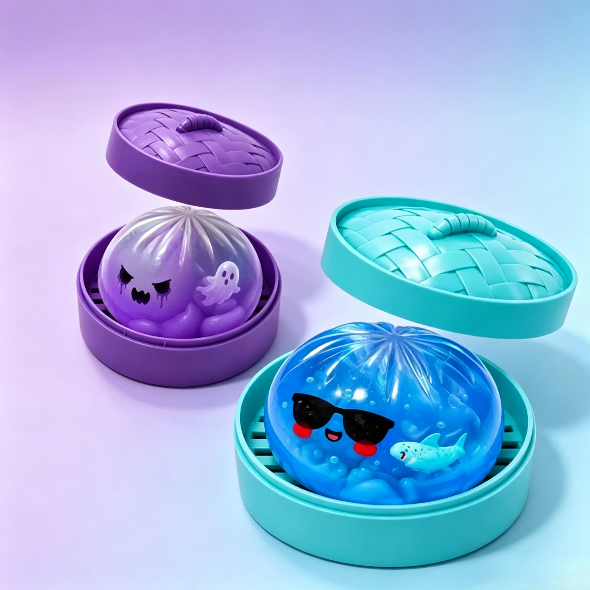 1/2 pièce Jouet Squishy Ghost Dumpling à remontée lente avec cuiseur vapeur, Paillettes d'argent, Anti-stress sensoriel, Cadeau