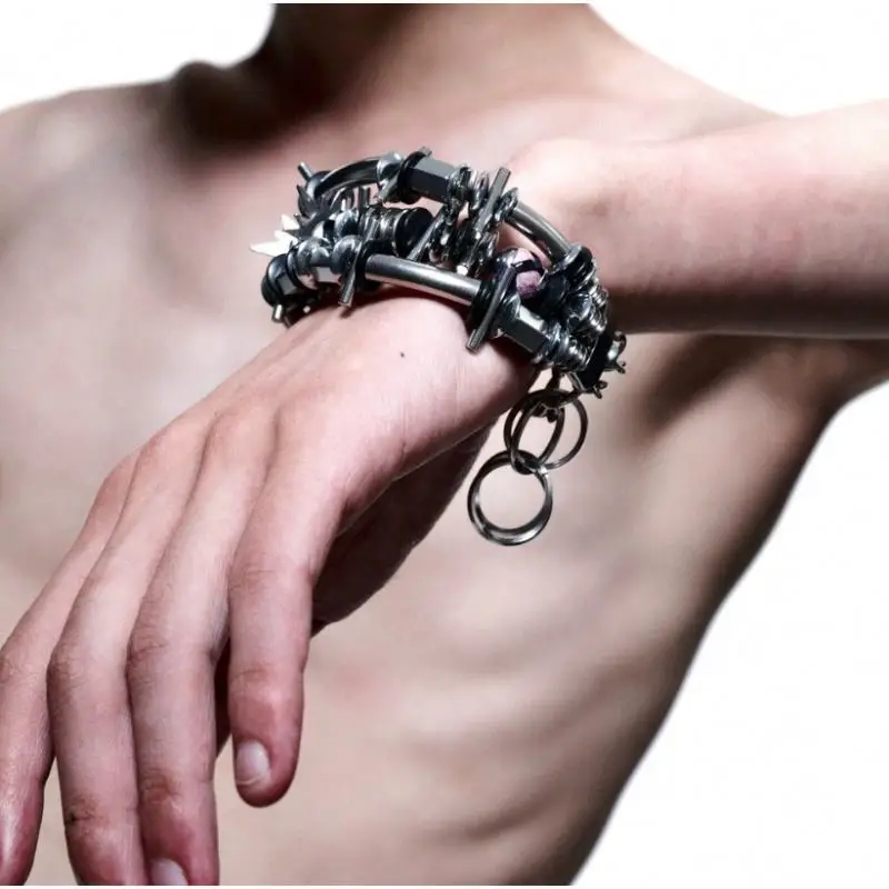 

Punk style bracelet original design handmade metal mechanical futuristic unique design