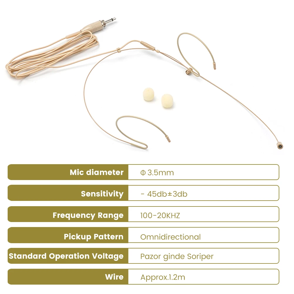 Adjustable Beige Double Earhook Headset Mic Headworn Microphone 3Pin For 4Pin XLR For Shure Wireless Microphone With Cover Parts