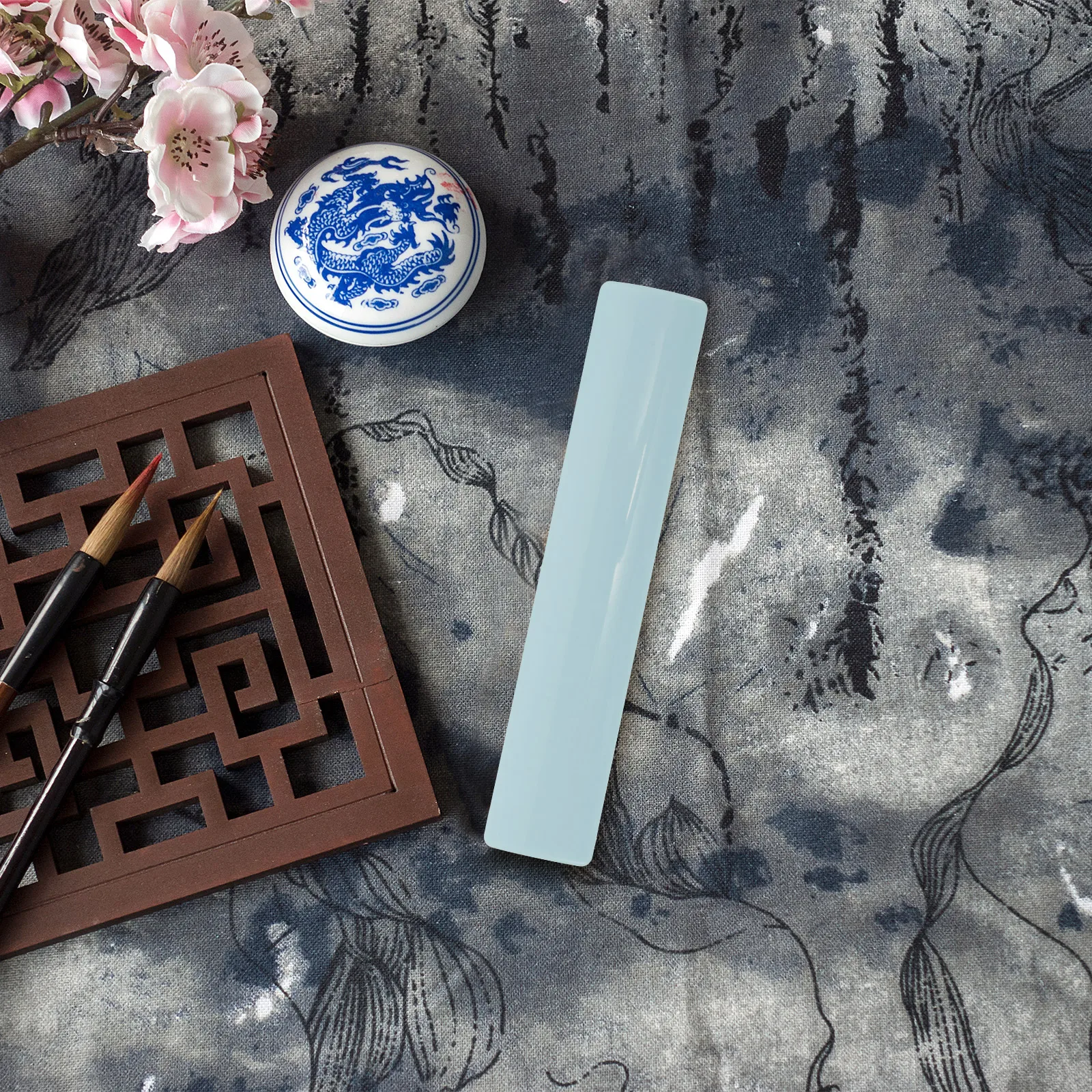 

2pcs Blue Sports Style Jade-Like Smooth Writing Desk Paperweights for Calligraphy Practice Chinese Elements Office Decor