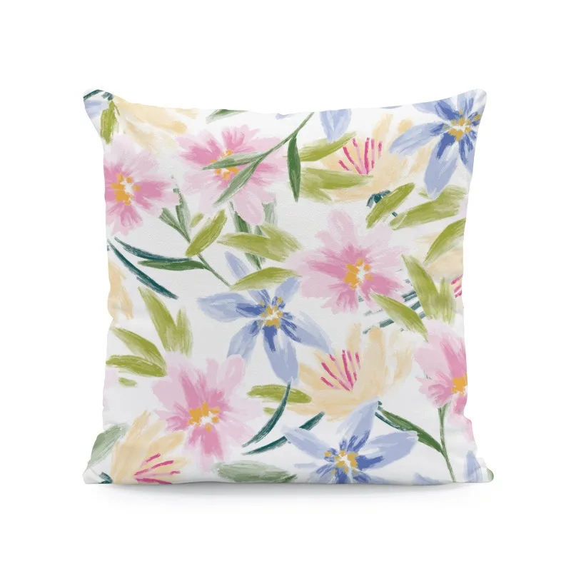 Watercolor Floral Cushion Cover Peach Skin Soft Decorative Pillowcase Living Room Sofa Home Decor Flower Throw Pillow Cover 1PC