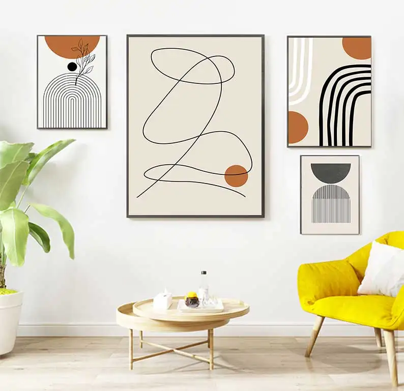 Abstract Line Rainbow Beige Boho Posters Canvas Painting Wall Art Print Pictures Bedroom Living Room Interior Home Decoration