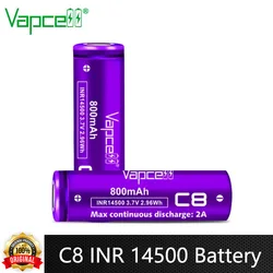 Original Vapcell C8 INR 14500 Battery 800mAh Battery 2A 3.7V Rechargeable Li ion Batteries For Flashlight Battery Pack Toys UAV