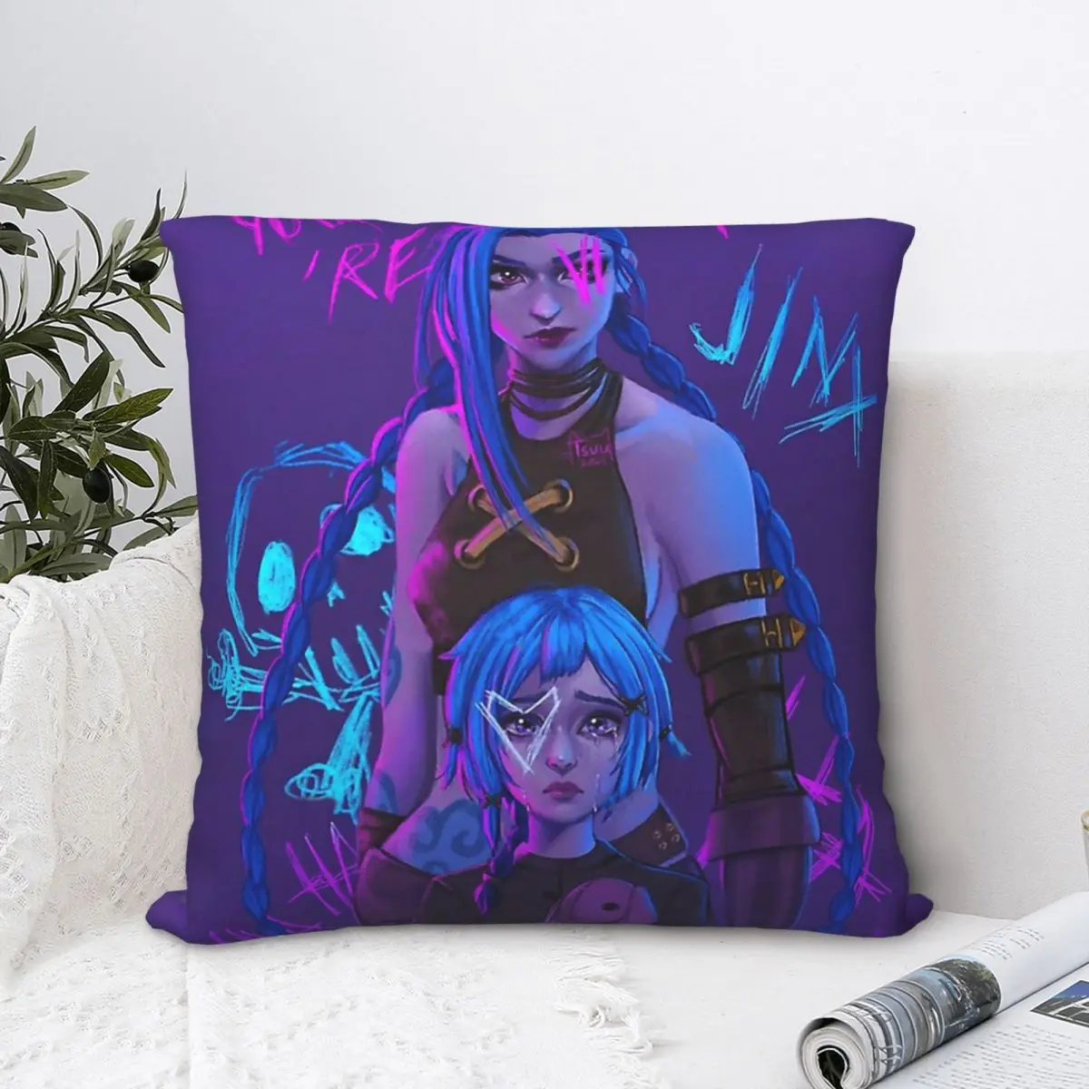 

Jinx And Powder Polyester Cushion Cover Arcane League of Legends TV For Bedroom Chair Decorative Kawaii Coussincase