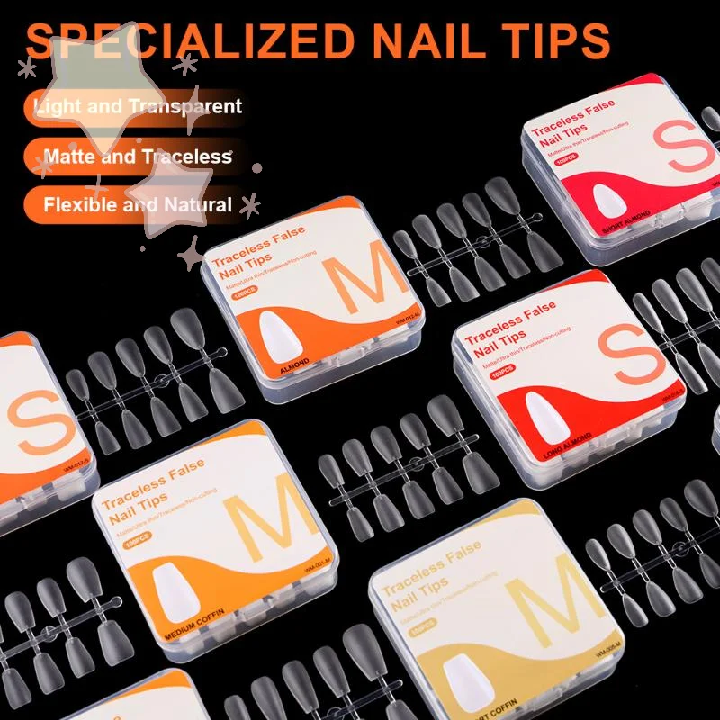 100 Pieces/box Single Size Full Cover False Nail Tips Clear Press On Tip Nail Extension Short Trapezoid Ellipse Almond Style