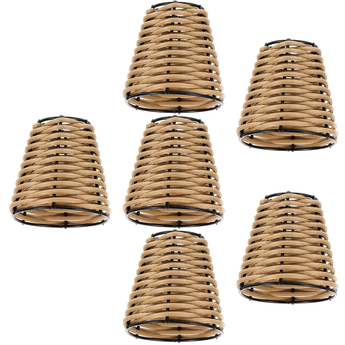 

6pcs 6 Pieces Lamp Shades Rattan Mini Wicker Pendant Lampshade Small Cover Miniature Lampshades