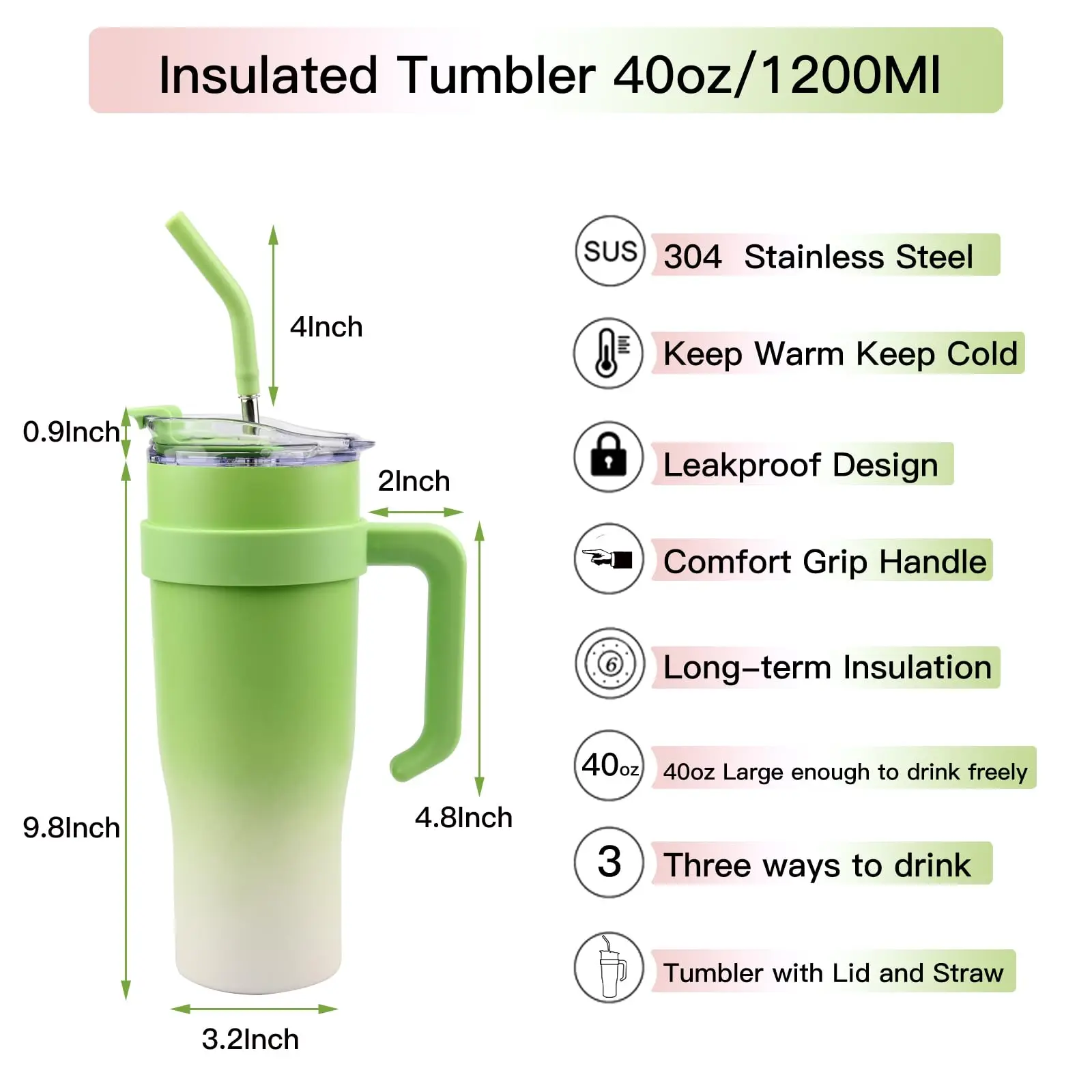 40 oz Tumbler with Handle and Straw for Car Tumbler with Lid and Straw for Women Men Stainless Steel tumblers for Office