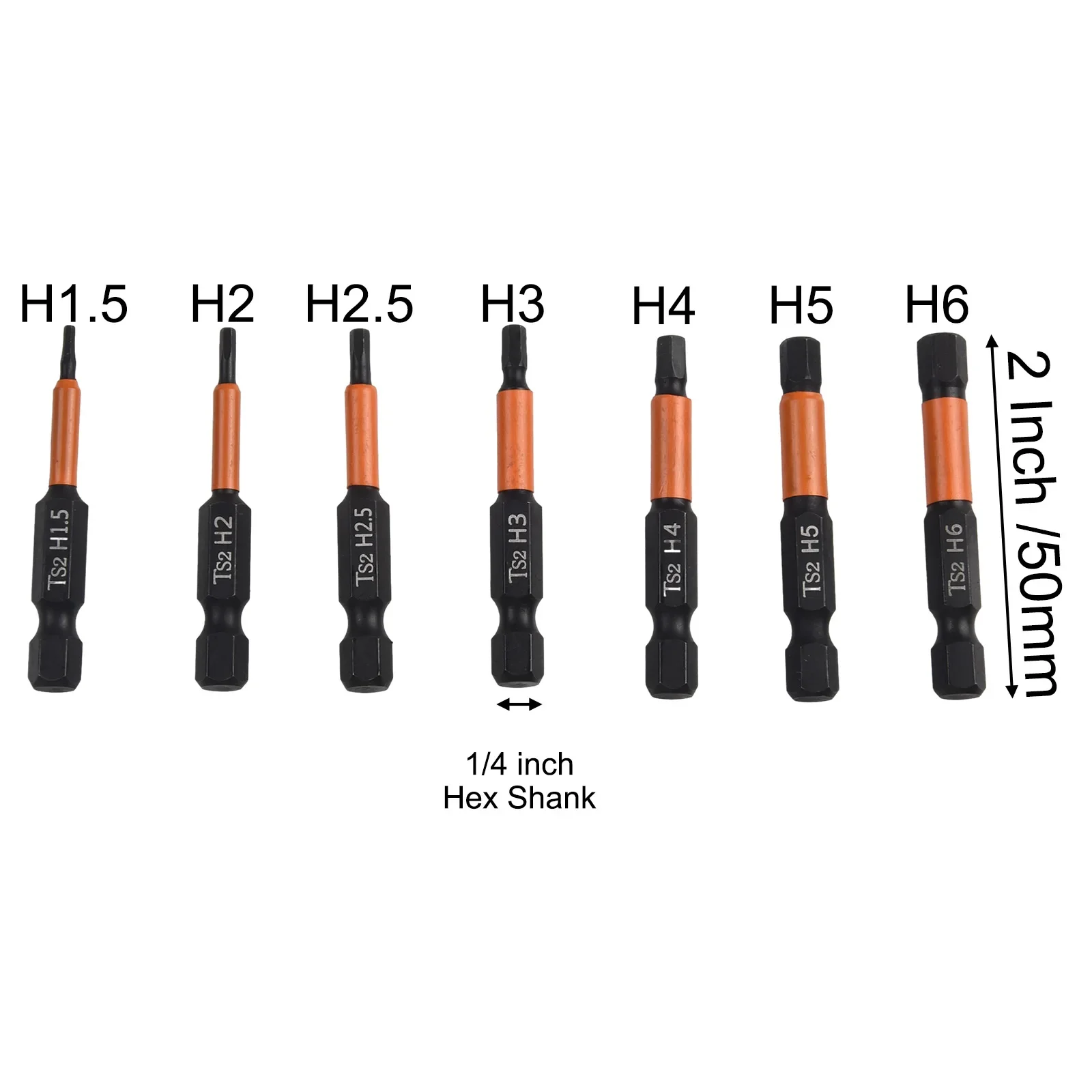 

Bit Set Screwdrivers 7* Drill H1.5 H1.5-H6 H2.5 H3 H4 50mm Length 6.35mm Shank 7 Pcs Magnetic Material 1/4 Shank